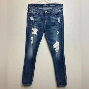 7 For All Mankind Josefina Skinny Boyfriend Jeans Size 26 Dark Wash Distressed